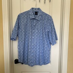 Tailorbyrd 1930 Collection Geo Blue and White Men's Short Sleeve Cotton Shirt
